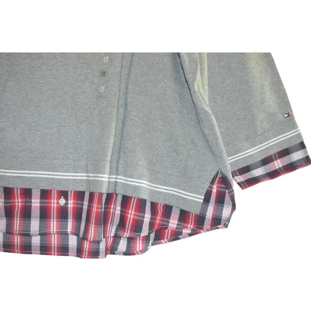 Tommy Hilfiger Plus Size Plaid Twofer Layered Look Sweater In Grey Multi
